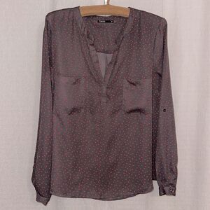 Tokito for MYER 12 Indigo Red Polka Romantic Long Sleeve V-Neck High Low Blouse
